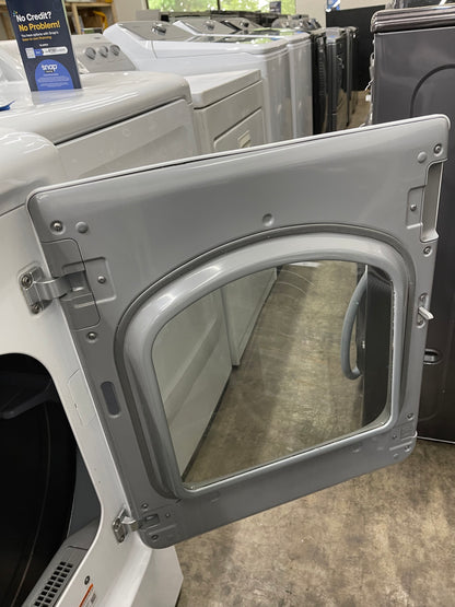 Samsung  DV50F9A6EVW
27 Inch Electric Dryer with 7.4 cu. ft. Capacity, 13 Drying Cycles, Dryer Rack, Smart Care, LED Controls, Stainless Steel Drum, Reversible Door, Wrinkle Away and Steam