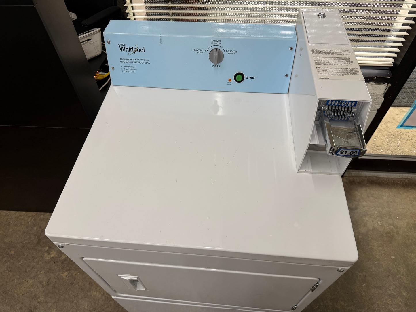 Whirlpool Commercial Laundry  CGM2745FQ
27 Inch Top Load Commercial Gas Dryer with 7.4 cu. ft. Capacity, Wide-Opening Side-Swing Door, 3 Dry Cycles, Top Lock, and Coin Kit Installed