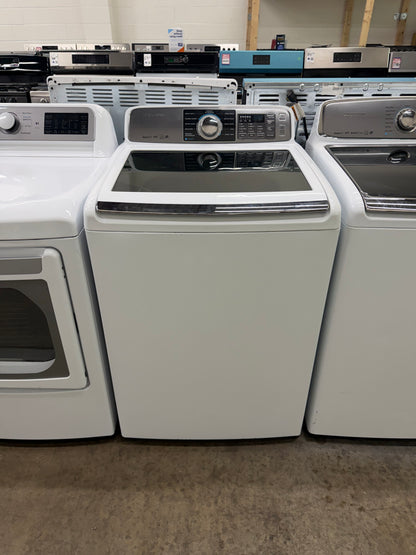 Samsung  WA48H7400AW
27 Inch 4.8 cu. ft. Top Load Washer with 11 Wash Cycles, 1,100 RPM, AquaJet Cleaning Technology, Vibration Reduction Technology, Smart Care, Self Clean and ENERGY STAR Certification: White
