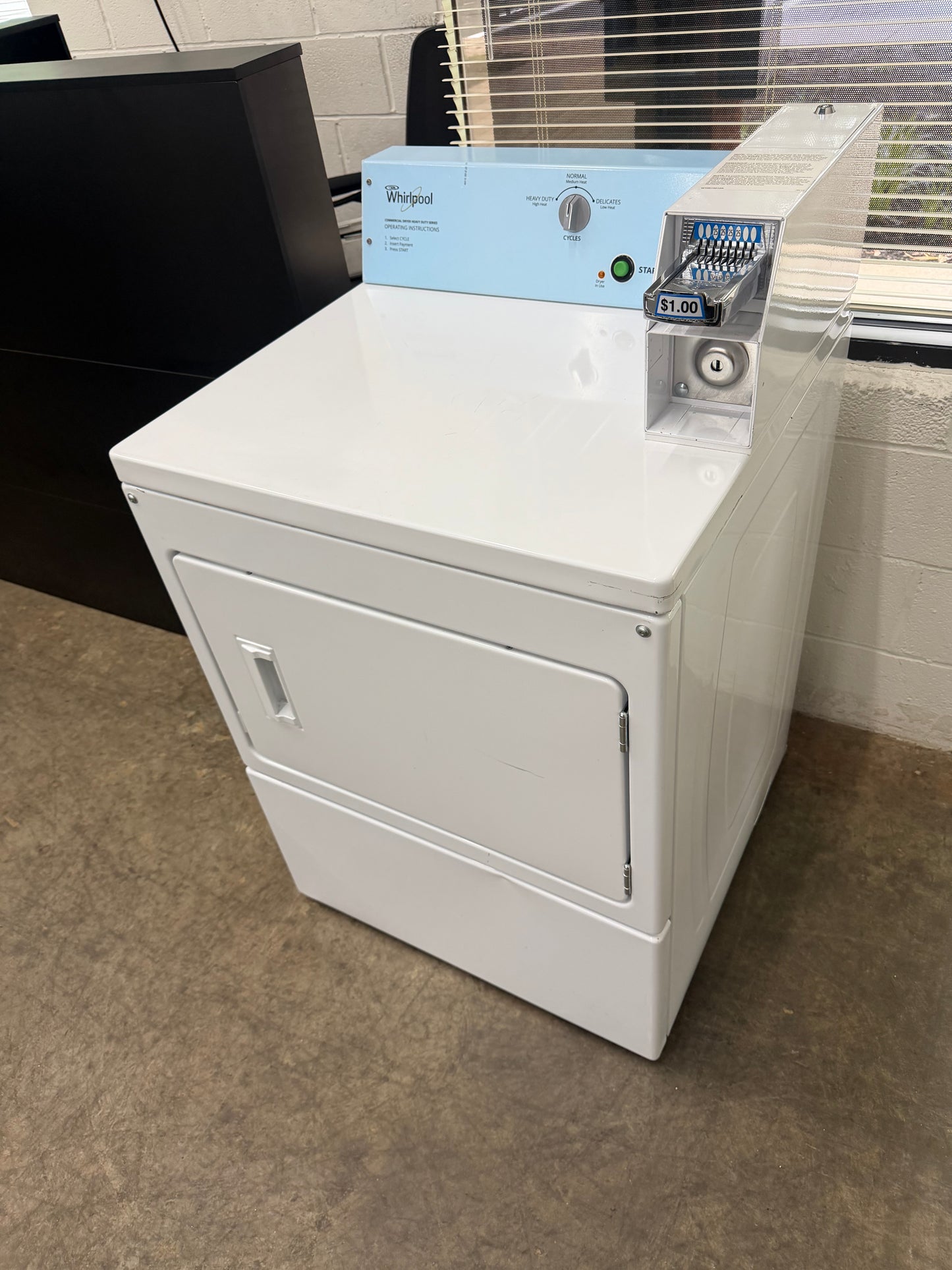 Whirlpool Commercial Laundry  CGM2745FQ
27 Inch Top Load Commercial Gas Dryer with 7.4 cu. ft. Capacity, Wide-Opening Side-Swing Door, 3 Dry Cycles, Top Lock, and Coin Kit Installed