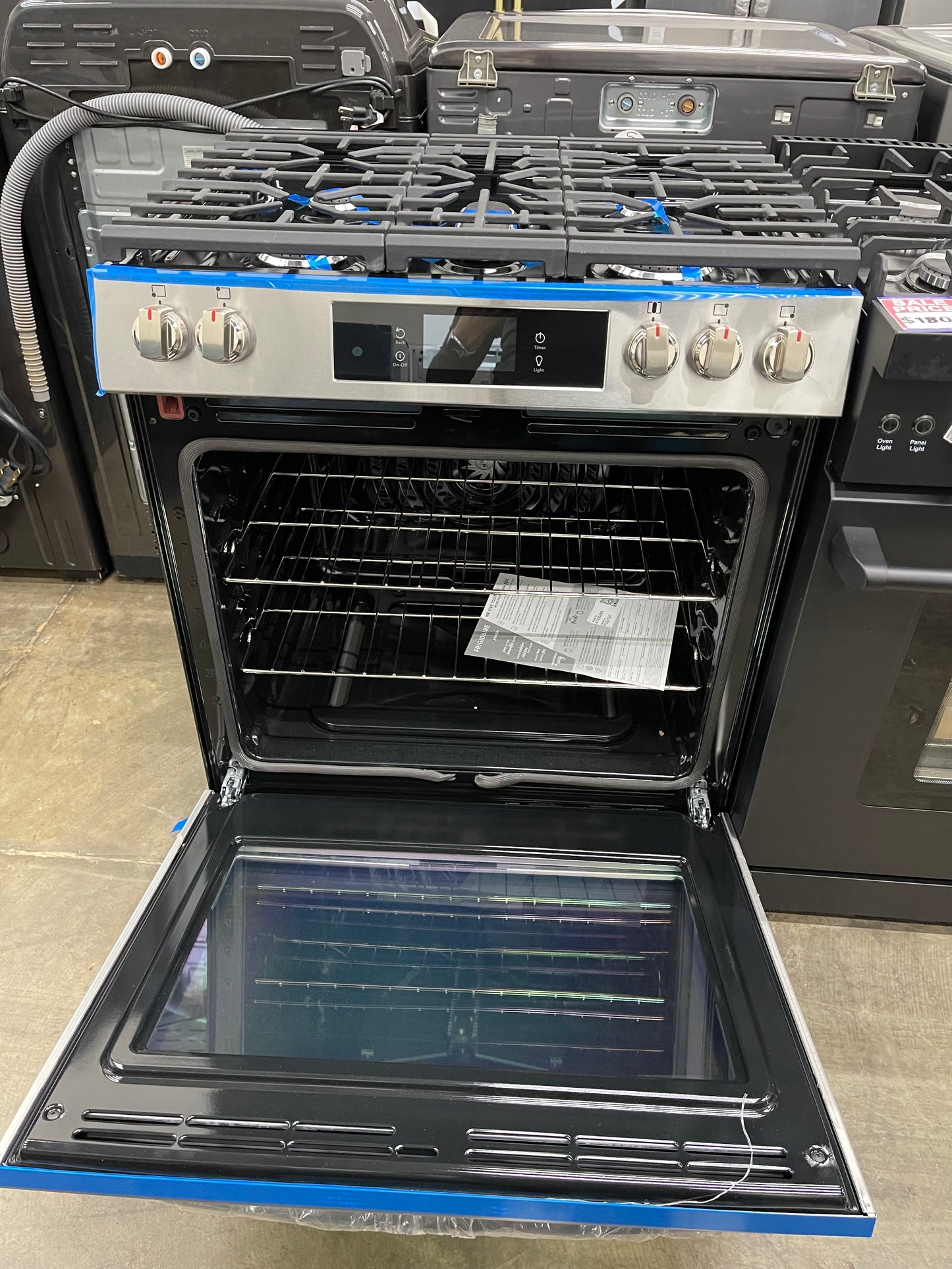 Frigidaire Gallery Series  GCFG3060BF
30 Inch Freestanding Gas Range with 5 Sealed Burners, 6.0 cu.ft. Oven Capacity, Air Fry, Total Convection, No Preheat, Touch Screen Controls, Temperature Probe, Steam Bake, Backlit LED Knobs, Sabbath Mode, and ADA Com