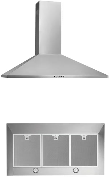 Frigidaire 36 in. 400 CFM Convertible Wall Mount Chimney Range Hood in Stainless Steel with Aluminum Filter-Model # FHWC3655LS