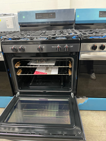 Frigidaire  FCRG3083AD
30 Inch Freestanding Gas Range with 5 Sealed Burners, 5.1 cu. ft. Convection Oven, Quick Boil Burner, Simmer Burner, Storage Drawer, Air Fry, and Self Clean: Black Stainless Steel