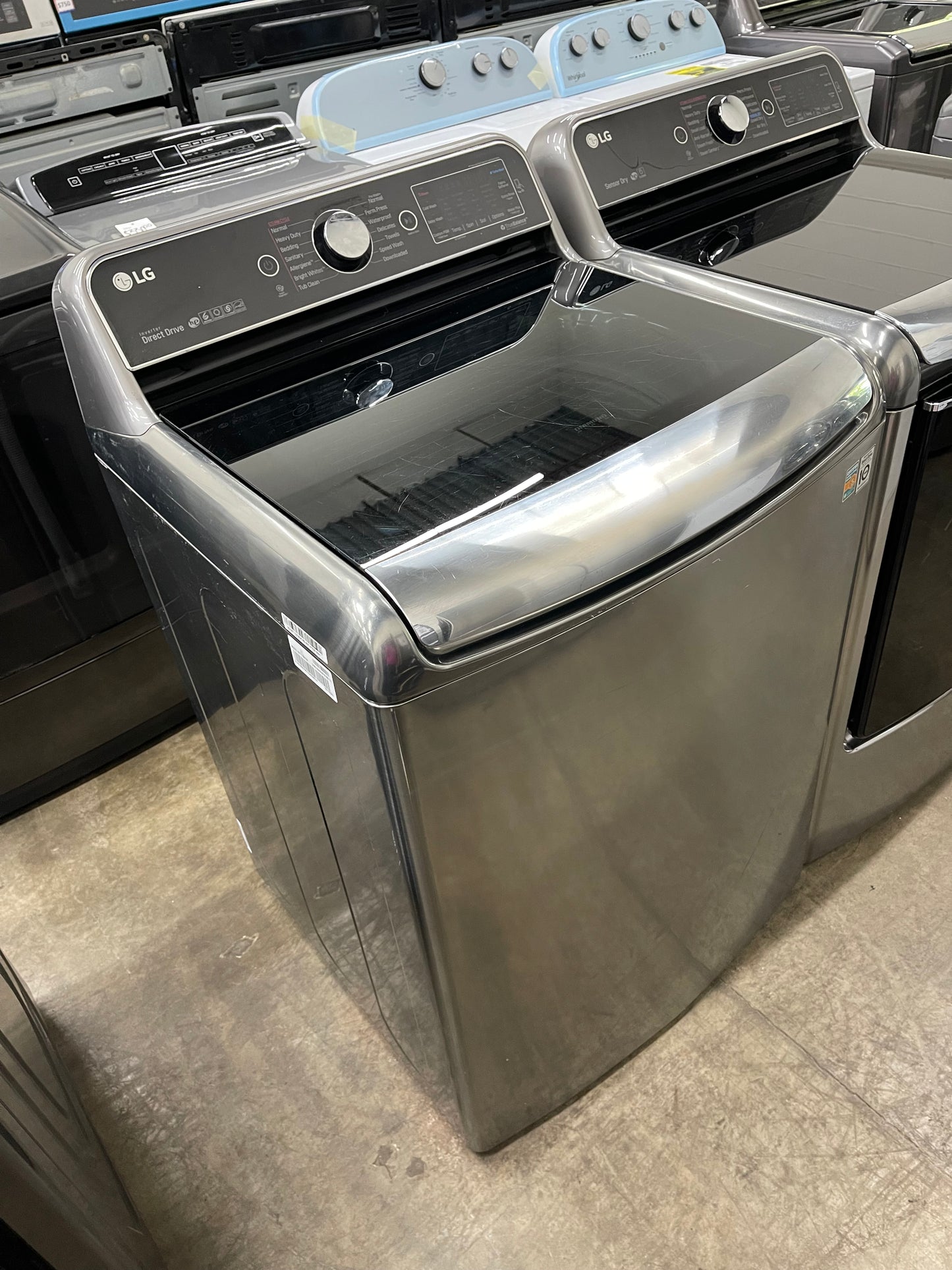 LG TurboWash Series  WT7700HVA
29 Inch 5.7 cu. ft. Top Load Washer with 14 Wash Cycles and LG SteamDryer Series  DLEX7700VE
29 Inch 9.0 cu. ft. Electric Dryer with 14 Drying Cycles