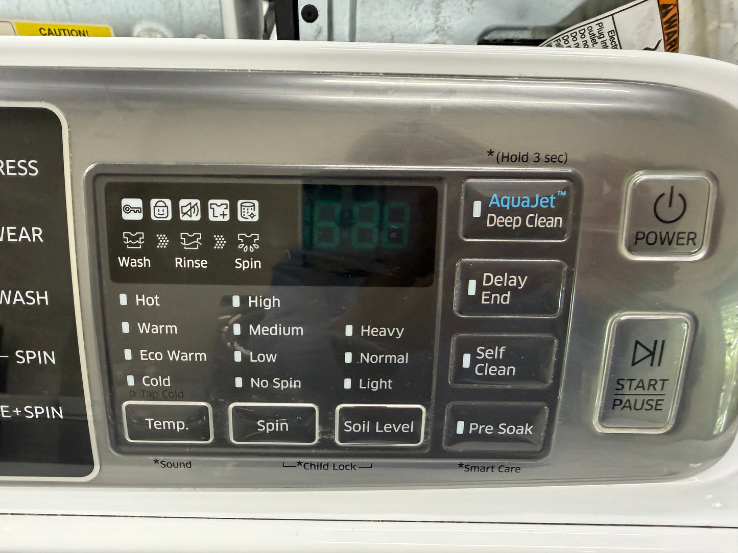 Samsung  WA48H7400AW
27 Inch 4.8 cu. ft. Top Load Washer with 11 Wash Cycles, 1,100 RPM, AquaJet Cleaning Technology, Vibration Reduction Technology, Smart Care, Self Clean and ENERGY STAR Certification: White