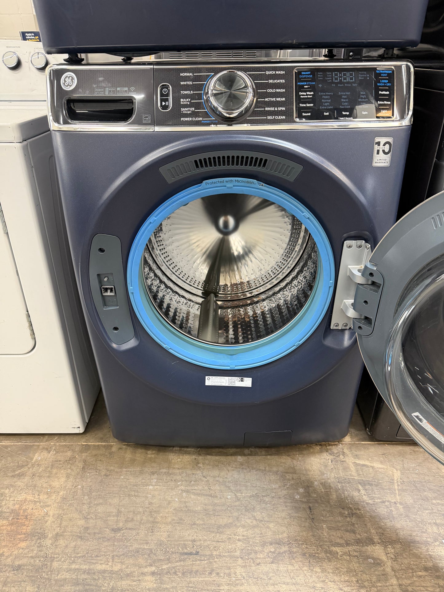 GE  GFW850SPNRS
28 Inch Front Load Smart Washer with 5.0 cu. ft. And GE  PFD87ESPVRS
28 Inch Smart Front Load Electric Dryer with 7.8 cu ft