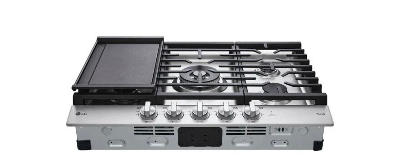 LG  CBGJ3027S
30 Inch Gas Smart Cooktop with 5 Sealed Burners, 22K Ultraheat Dual Burner, Cast Iron Griddle, EasyClean® Cooktop, ThinQ Technology and LED Knobs
