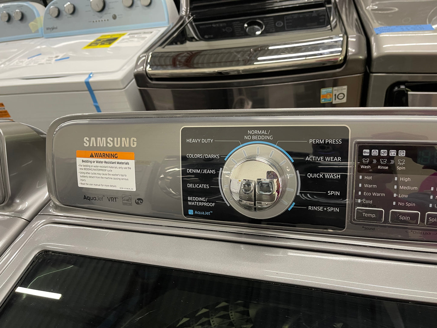 Samsung  WA48H7400AP
27 Inch 4.8 cu. ft. Top Load Washer with 11 Wash Cycles and Samsung  DV48H7400EP
27 Inch 7.4 cu. ft. Electric Dryer with 11 Dry Cycles,