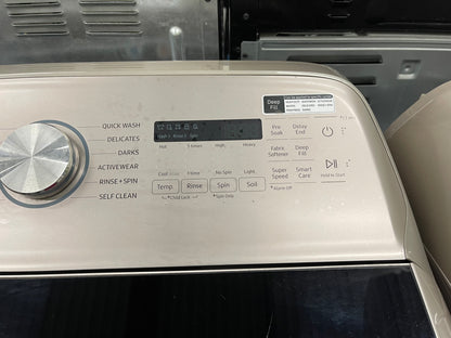 5.4 cu. ft. Top Load Washer with Super Speed in Champagne Model: WA54R7600AC/US and Samsung - 7.4 Cu. Ft. Smart Electric Dryer with Steam and Super Speed Dry - Champagne Model: DVE54R7600C/A3