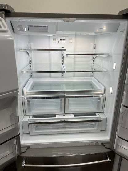 KitchenAid  KRFF507HPS
36 Inch Freestanding French Door Refrigerator with 26.8 cu. ft. Total Capacity, PrintShield Finish, ExtendFresh Temperature Management System, External Ice/Water Dispenser, Water Filtered, Star-K Certified, and ENERGY STAR : Stain