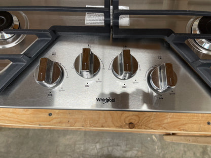 Whirlpool  WCG55US0HS
30 Inch Gas Cooktop with 4 Sealed Burners, EZ-2-Lift Hinged Grates, SpeedHeat Burner, AccuSimmer Burner, Upswept SpillGuard Cooktop, and Dishwasher-Safe Knobs: Stainless Steel