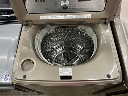 5.4 cu. ft. Top Load Washer with Super Speed in Champagne Model: WA54R7600AC/US and Samsung - 7.4 Cu. Ft. Smart Electric Dryer with Steam and Super Speed Dry - Champagne Model: DVE54R7600C/A3