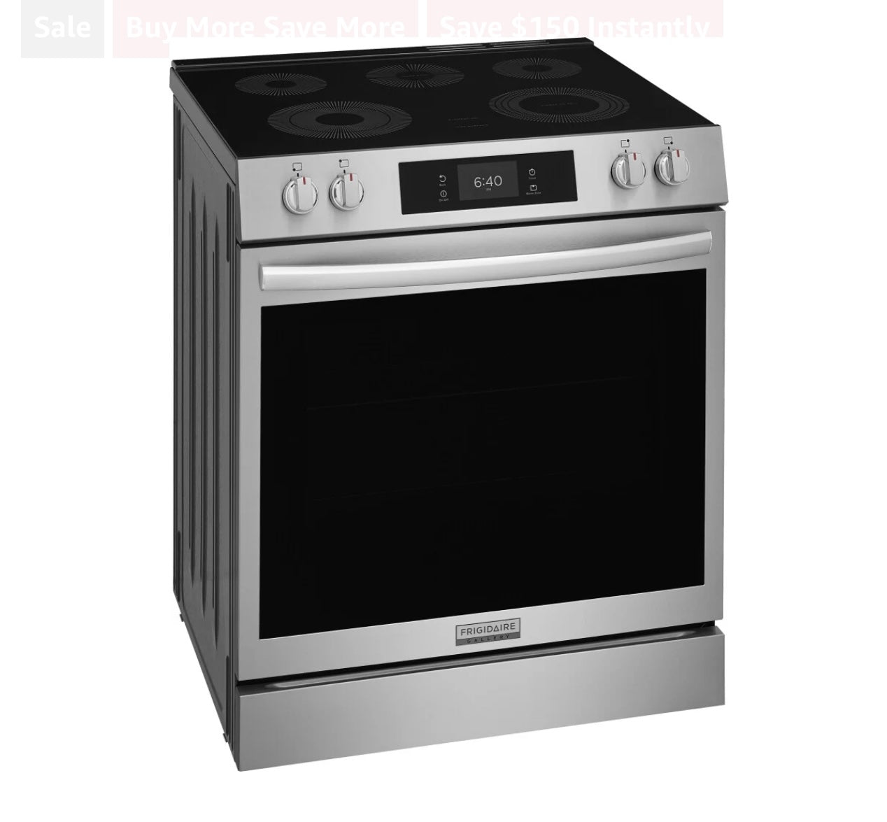 Frigidaire Gallery Series  GCFE3070BF
30 Inch Freestanding Electric Range with 5 Elements, 6.2 cu. ft. Total Convection Oven, EvenTemp™ Element, Storage Drawer, Stone-Baked Pizza, Air Fry, Self & Steam Clean, and Star-K