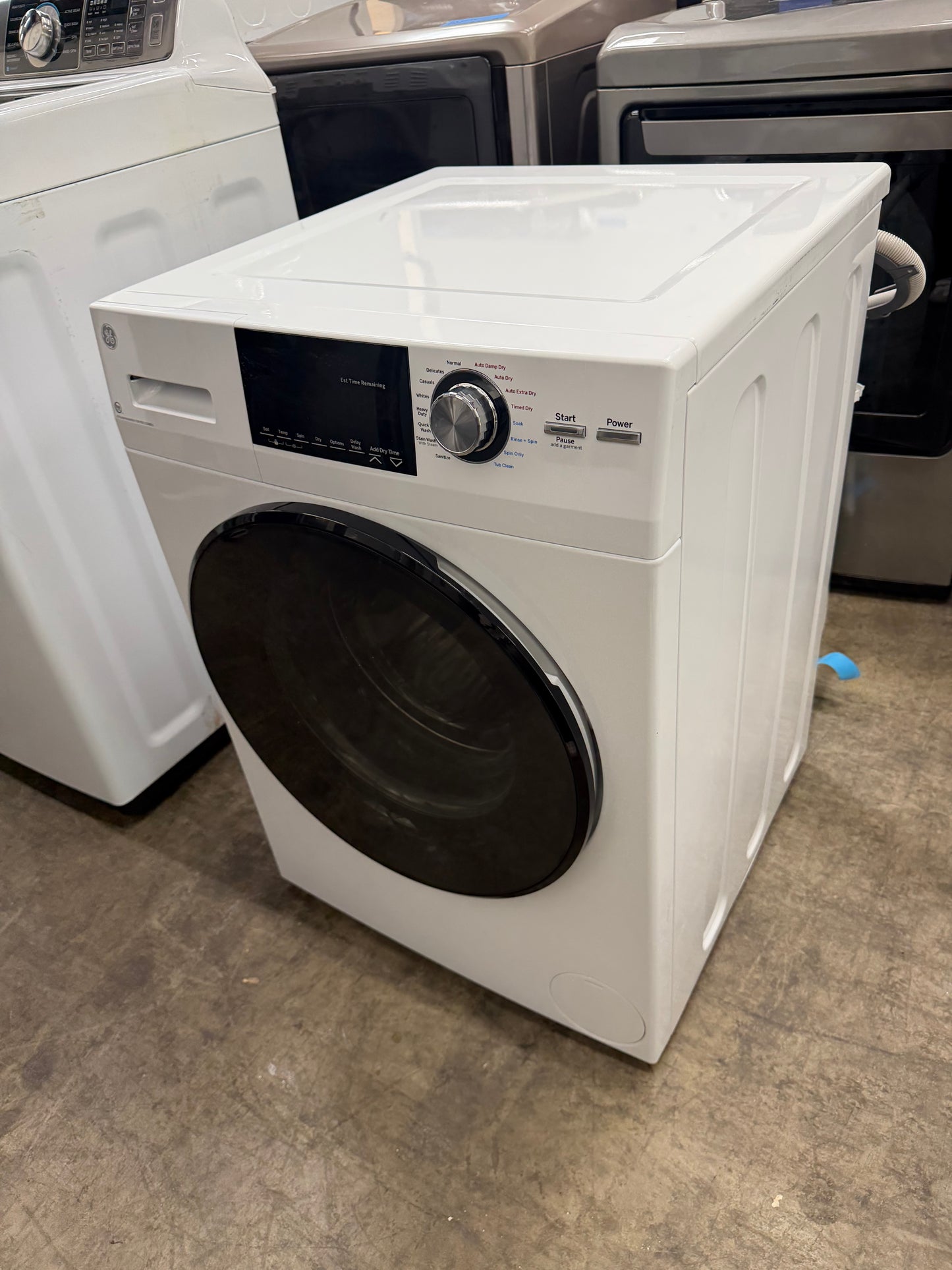 GE  GFQ14ESSNWW
24 Inch Front Load Electric Washer/Dryer Combo with 2.4 cu. ft Capacity, 14 Cycle Options, 5 Heat Selections, 1,450 RPM Spin Speed, NSF Sanitize, Timed Dry, Steam, 24 Hour Delay Start and Optional Wi-Fi Connect
