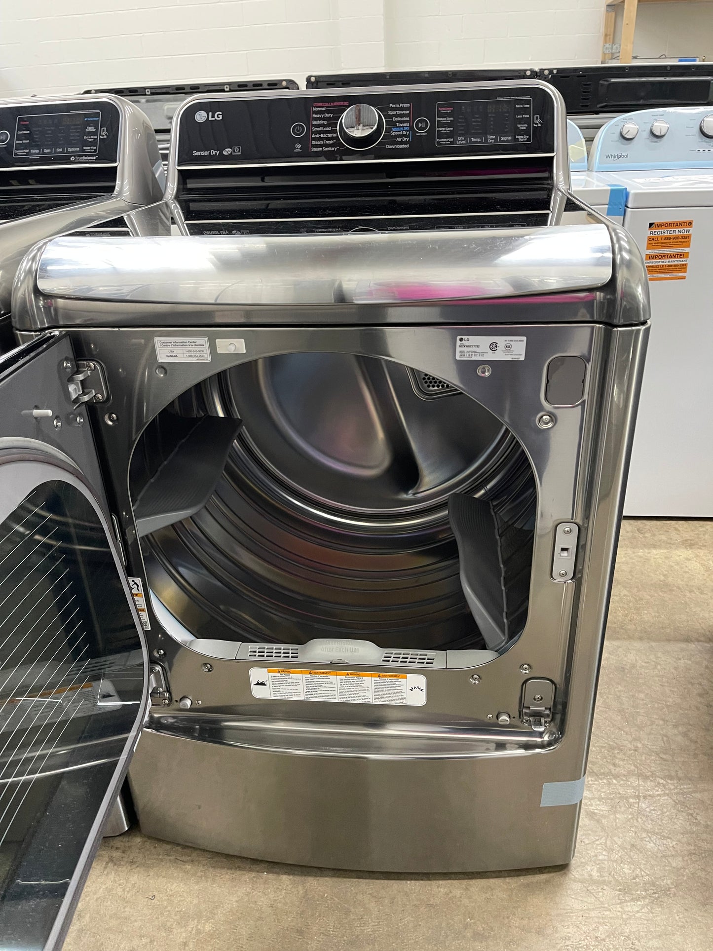 LG TurboWash Series  WT7700HVA
29 Inch 5.7 cu. ft. Top Load Washer with 14 Wash Cycles and LG SteamDryer Series  DLEX7700VE
29 Inch 9.0 cu. ft. Electric Dryer with 14 Drying Cycles
