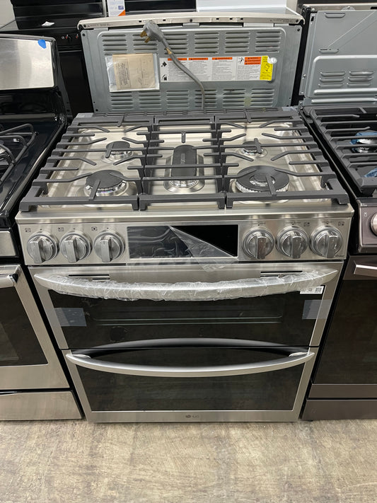 LG 30-in 5 burners 2.6-cu ft / 4.3-cu ft Air Fry Convection Oven Freestanding Double Oven Gas Range ( PrintProof Stainless Steel )

Model #LTGL6937F