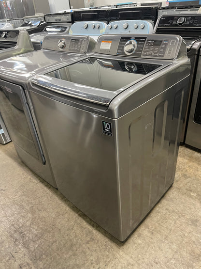 Samsung  WA48H7400AP
27 Inch 4.8 cu. ft. Top Load Washer with 11 Wash Cycles and Samsung  DV48H7400EP
27 Inch 7.4 cu. ft. Electric Dryer with 11 Dry Cycles,