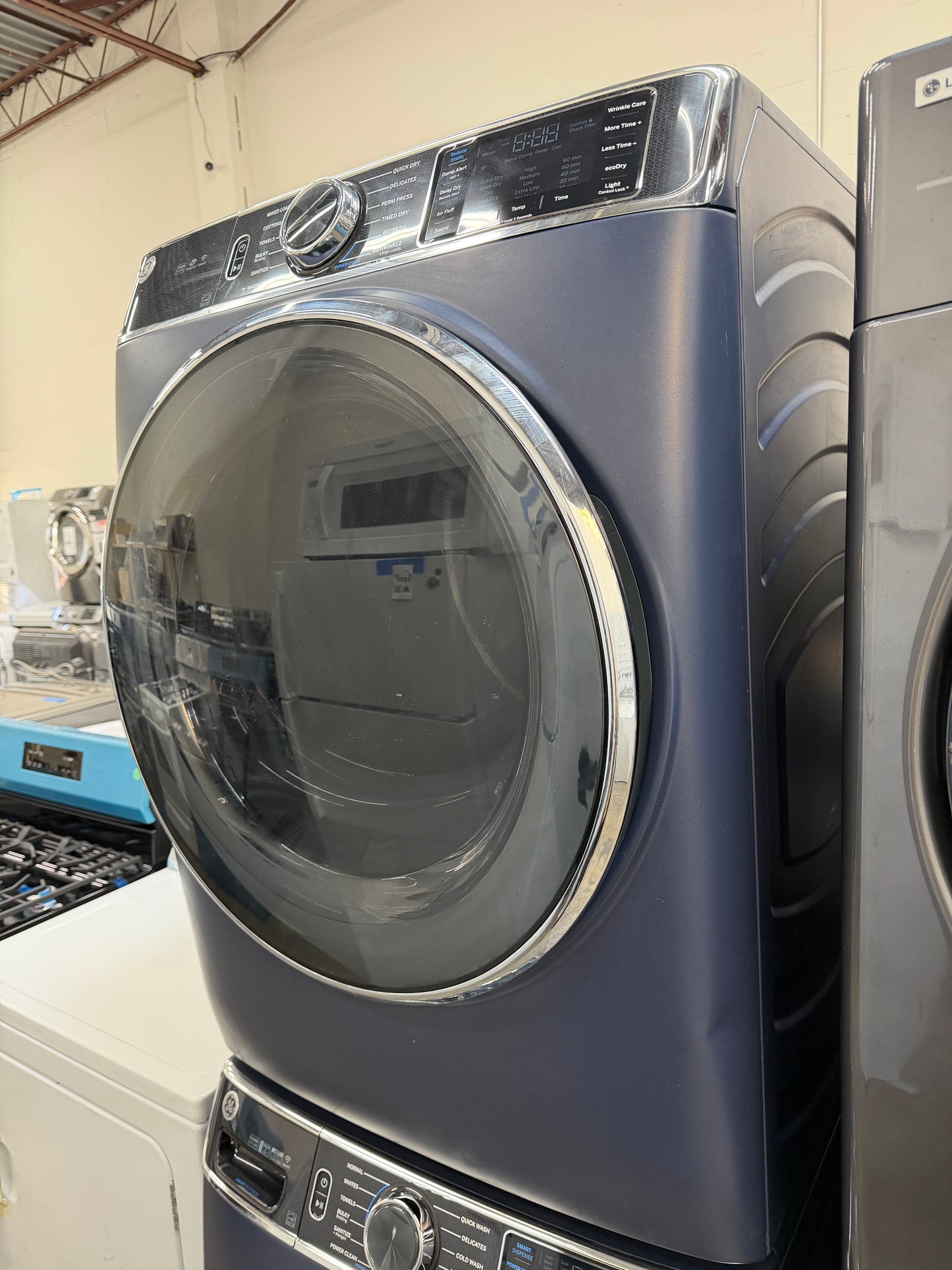 GE  GFW850SPNRS
28 Inch Front Load Smart Washer with 5.0 cu. ft. And GE  PFD87ESPVRS
28 Inch Smart Front Load Electric Dryer with 7.8 cu ft