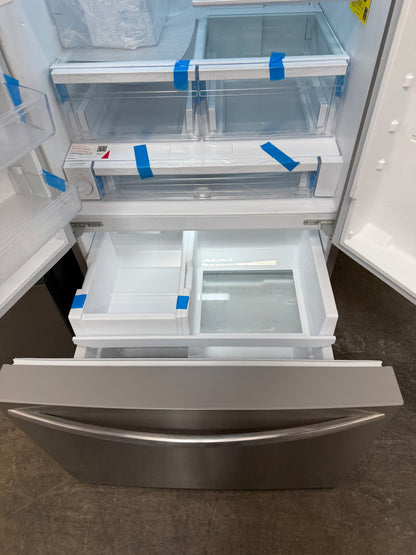 Frigidaire  FRFN2813AF
36 Inch Freestanding French Door Refrigerator with 28.8 cu. ft. Capacity, 3 Glass Shelves, Full-Width Drawer, Gallon Door Bins, EvenTemp Cooling, Internal Water Dispenser, and ENERGY STAR