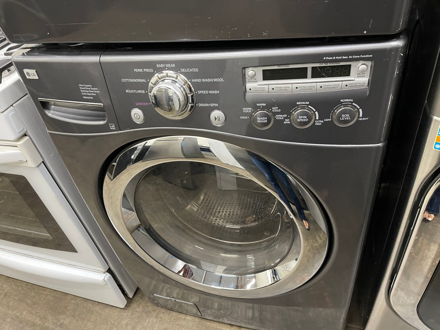 LG  WM2455HG
27 Inch Front-Load Washer with 4.2 cu. ft. Capacity and LG  DLE5955G
27 Inch Electric Dryer with 7.3 cu. ft. Capacity