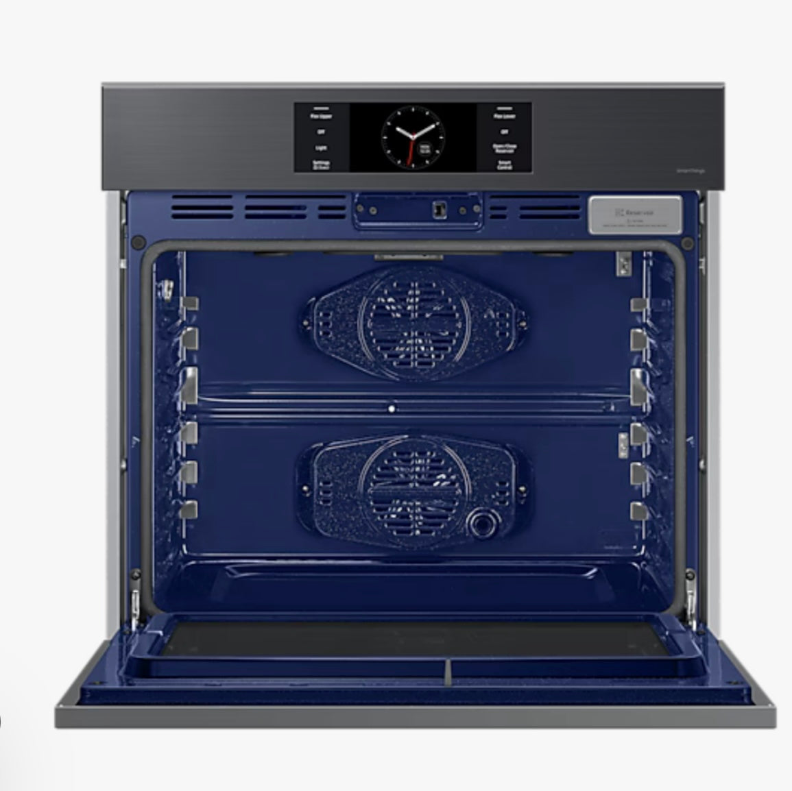 Samsung  NV51CG700SMT
30 Inch Single Smart Electric Wall Oven with 5.1 Cu. Ft. Capacity, AI Pro Cooking Camera, Handle-Free Door Design, Flex Duo , Air Fry, Dual Convection, Temperature Probe, 7-Inch LCD Display, Steam Cook, Self-Clean and Sabbath Mode: