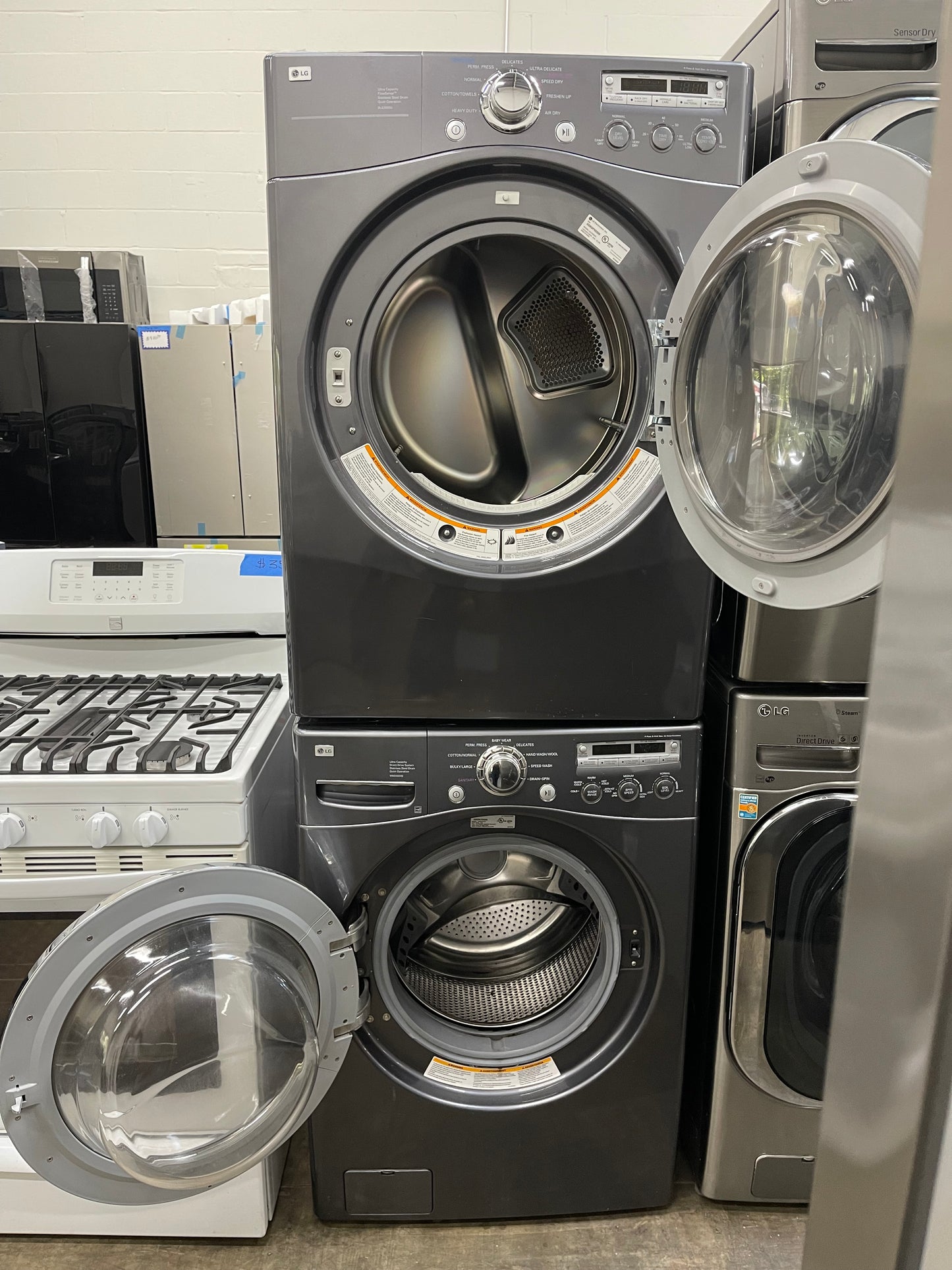 LG  WM2455HG
27 Inch Front-Load Washer with 4.2 cu. ft. Capacity and LG  DLE5955G
27 Inch Electric Dryer with 7.3 cu. ft. Capacity