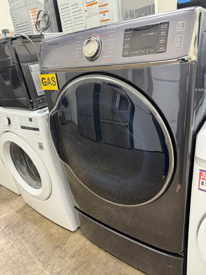 Samsung  DV56H9100GG
30 Inch 9.5 cu. ft. Gas Dryer with 15 Dry Cycles, 5 Temperature Settings, Steam, Vent Sensor, Sanitize Cycle, Wrinkle Prevent, Smart Care, Dryer Rack, My Cycle and Sensor Dry Moisture Sensor: Onyx