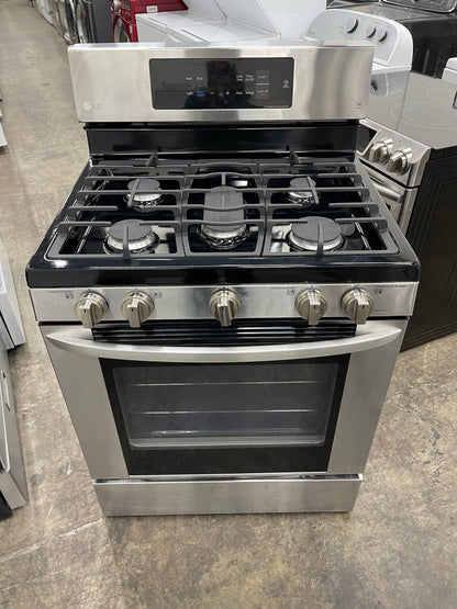 LG  LRG3061ST
30 Inch Gas Range with 20 Minute EasyClean ,Mode, Brilliant Blue Interior, Griddle Accessory, 5 Sealed Burners, 5.4 cu. ft. Oven and Storage Drawer: Stainless Steel