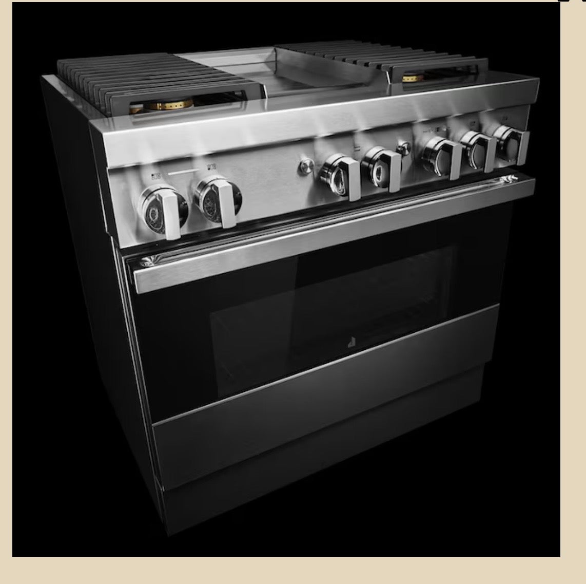 JennAir NOIR   JDRP536HM
36 Inch Smart Dual Fuel Professional Range with 4 Sealed Burners, 5.1 cu. ft. Oven Capacity, WiFi, Smart Integration, Chrome-Infused Griddle, CustomClean , Cinematic Lighting, JennAirCulinary Center, Dual-Fan True Convection, Du
