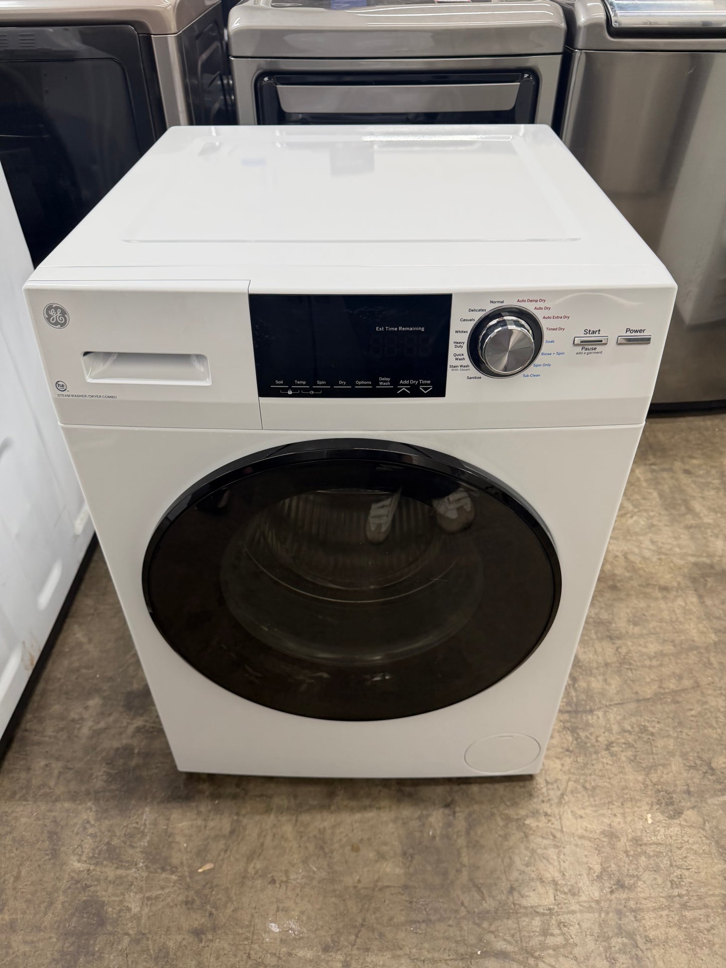 GE  GFQ14ESSNWW
24 Inch Front Load Electric Washer/Dryer Combo with 2.4 cu. ft Capacity, 14 Cycle Options, 5 Heat Selections, 1,450 RPM Spin Speed, NSF Sanitize, Timed Dry, Steam, 24 Hour Delay Start and Optional Wi-Fi Connect
