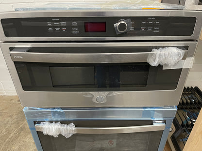 GE Profile  PT7800SHSS
30 Inch Combination Wall Oven with True European Convection, Meat Probe, Proof Mode, Warm Mode, 5.0 cu. ft. Capacity, 1.7 cu. ft. Microwave, Glass Touch Controls, GE Fits! Guarantee, and Self-Clean with Steam: Stainless Stee