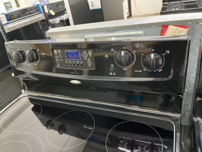 Whirlpool  WFE381LVB
30 Inch Freestanding Electric Range with 4 Radiant Burners, Ceramic Glass Cooktop, 5.3 cu. ft. Capacity Oven, Rapid Boil Element, TimeSavor Convection Cooking and Storage Drawer: Black