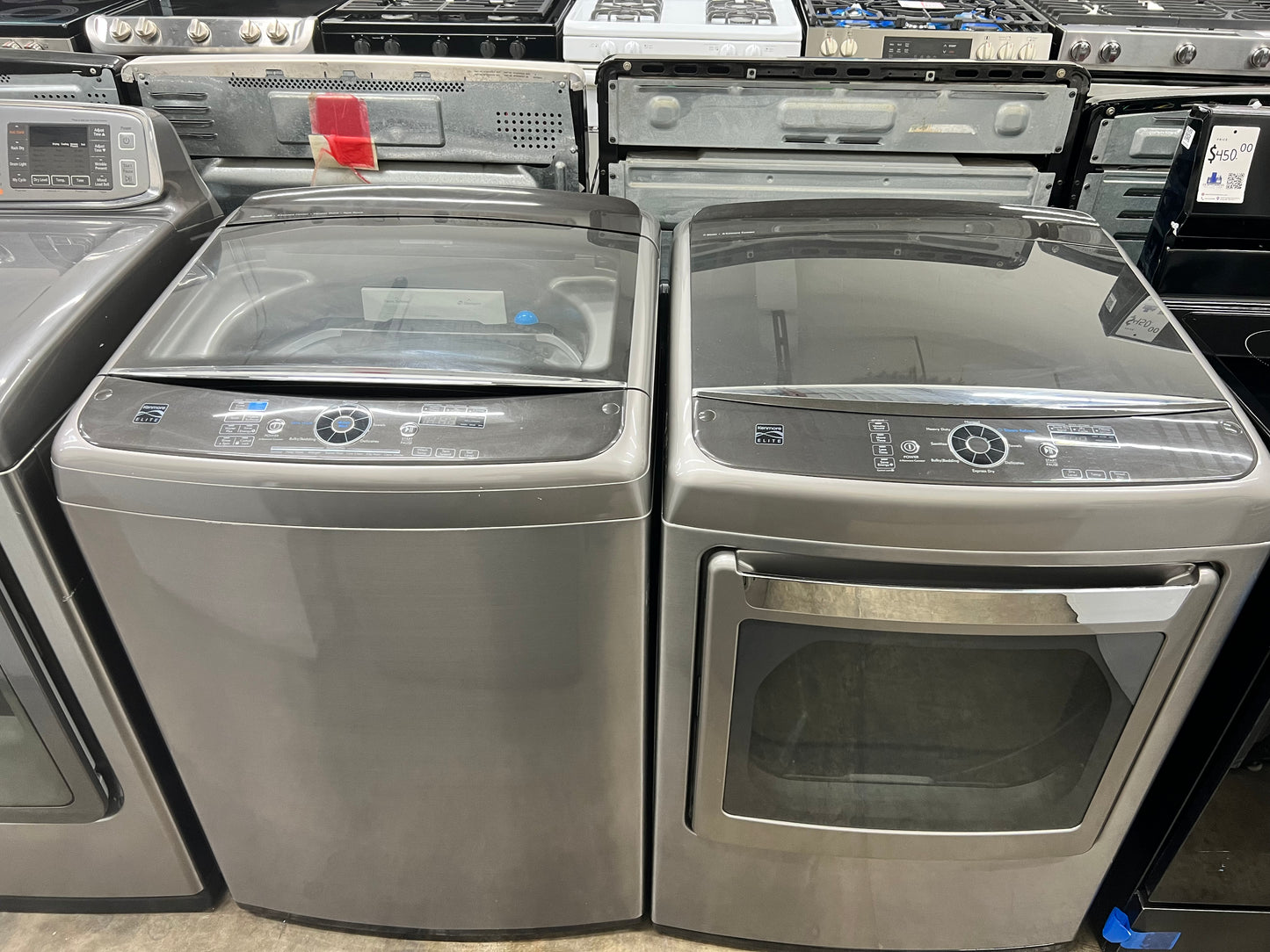 Kenmore Elite Top-Load 5.2 Cu. Ft. Washer and 7.3 Cu. Ft. Electric Dryer Set in Metallic Silver