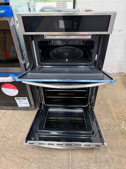 Frigidaire  GCWS2767AF
27 Inch Single Electric Wall Oven with Air Fry, 3.8 Cu.Ft. Capacity, Total Convection, Self Clean, Touch Screen Control Panel, No Pre Heat, Steam Bake, Temperature Probe, Glide Rack, Air Sous Vide, Control Lock, Sabbath Mode