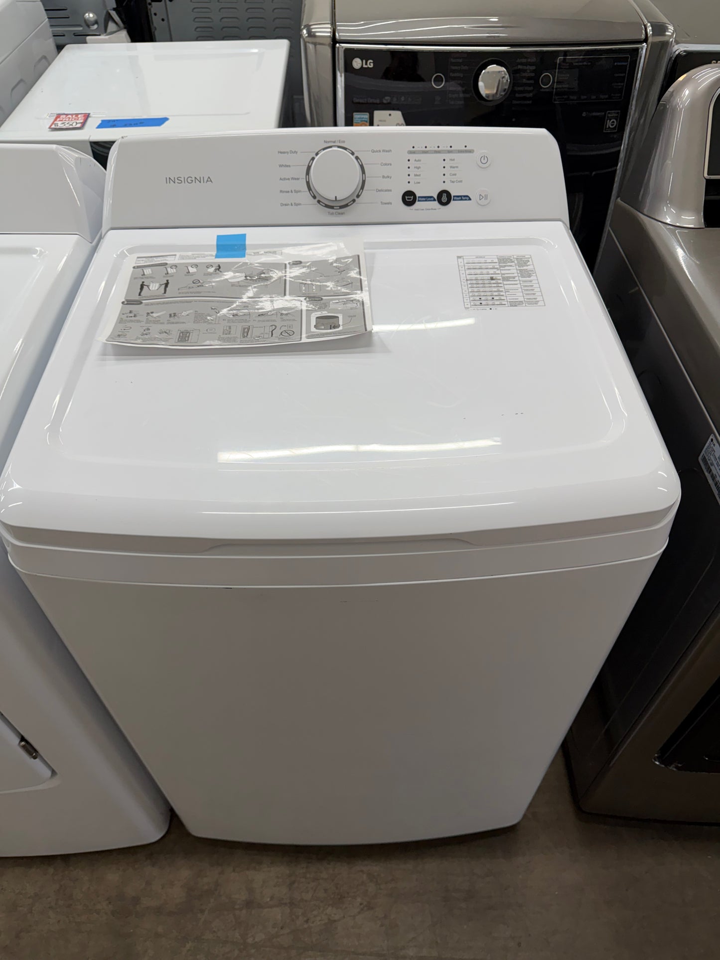 Insignia NS-TWM35W1 3.7 Cu. Ft. High Efficiency and Insignia- 6.7 Cu. Ft. Electric Dryer with Sensor Dry - White NS-TDRE67W1