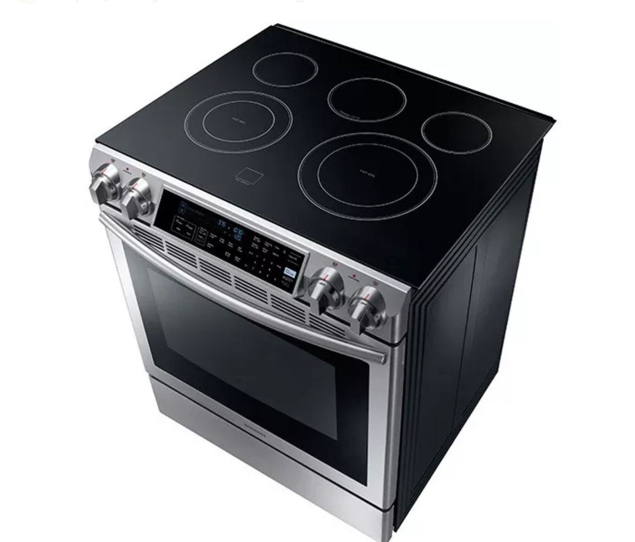 Samsung  NE58F9500SS
30 Inch Slide-In Electric Range with 5 Radiant Elements, 5.8 cu. ft. Oven Capacity, Dual Convection Cooking, Self Clean with Steam and Temperature Probe