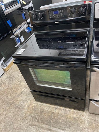 Whirlpool  WFE381LVB
30 Inch Freestanding Electric Range with 4 Radiant Burners, Ceramic Glass Cooktop, 5.3 cu. ft. Capacity Oven, Rapid Boil Element, TimeSavor Convection Cooking and Storage Drawer: Black