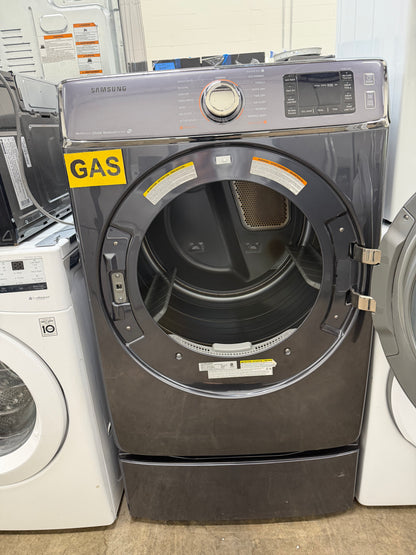 Samsung  DV56H9100GG
30 Inch 9.5 cu. ft. Gas Dryer with 15 Dry Cycles, 5 Temperature Settings, Steam, Vent Sensor, Sanitize Cycle, Wrinkle Prevent, Smart Care, Dryer Rack, My Cycle and Sensor Dry Moisture Sensor: Onyx