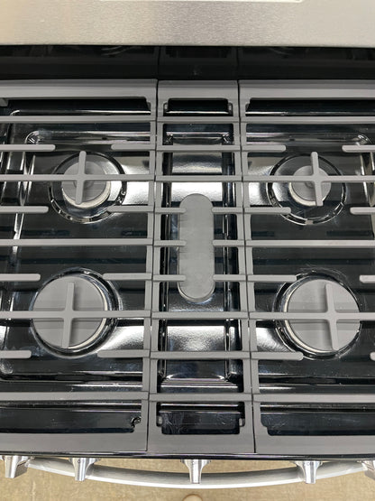 Whirlpool  WFG525S0HS
30 Inch Freestanding Gas Range with Frozen Bake Technology, SpeedHeat Burner, SpillGuard™ Cooktop, Center Oval Burner, Temperature Sensor, Closed Door Broiling, Control Lock and Self-Cleaning: Black-on-Stainless